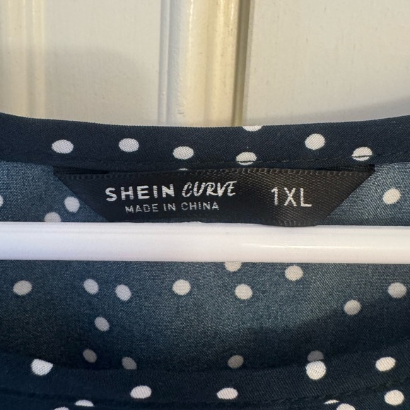 SHEIN Navy Blue Polka Dot Blouse - Picture 3 of 3
